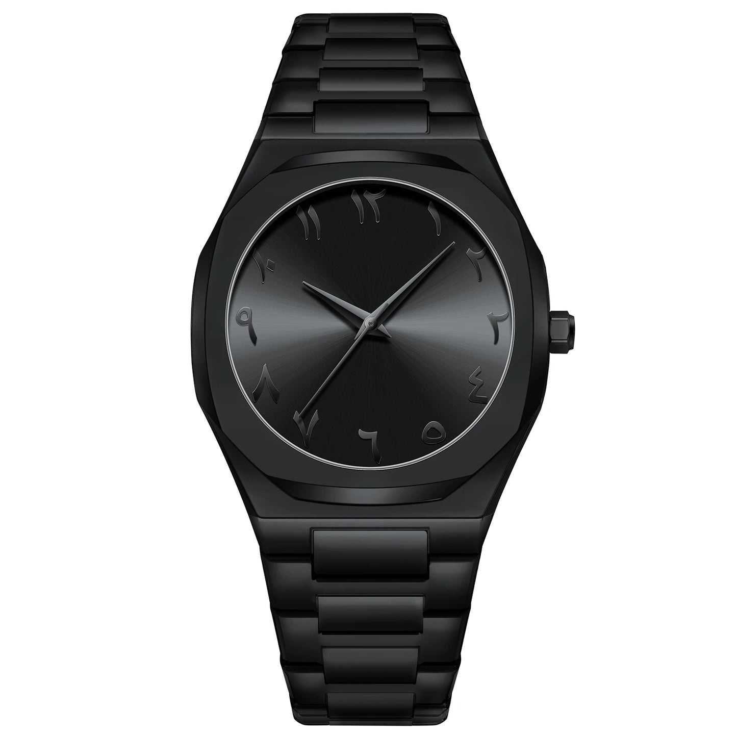 Modern minimalist personality creative all-black men's watch Arabic digital sports leisure alloy men's watch unique design watch