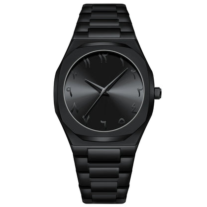 Modern minimalist personality creative all-black men's watch Arabic digital sports leisure alloy men's watch unique design watch