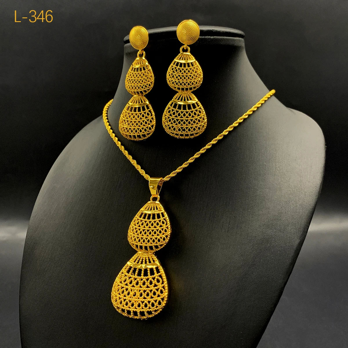 Dubai Ball 24K Gold Plated Jewelry Set – Necklace & Earrings for Women