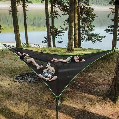 3-4 Person Anti-Rollover Hammock Swing Outdoor Camping Portable Triangle Hammock High Strength Canvas Hanging Bed for Hiking