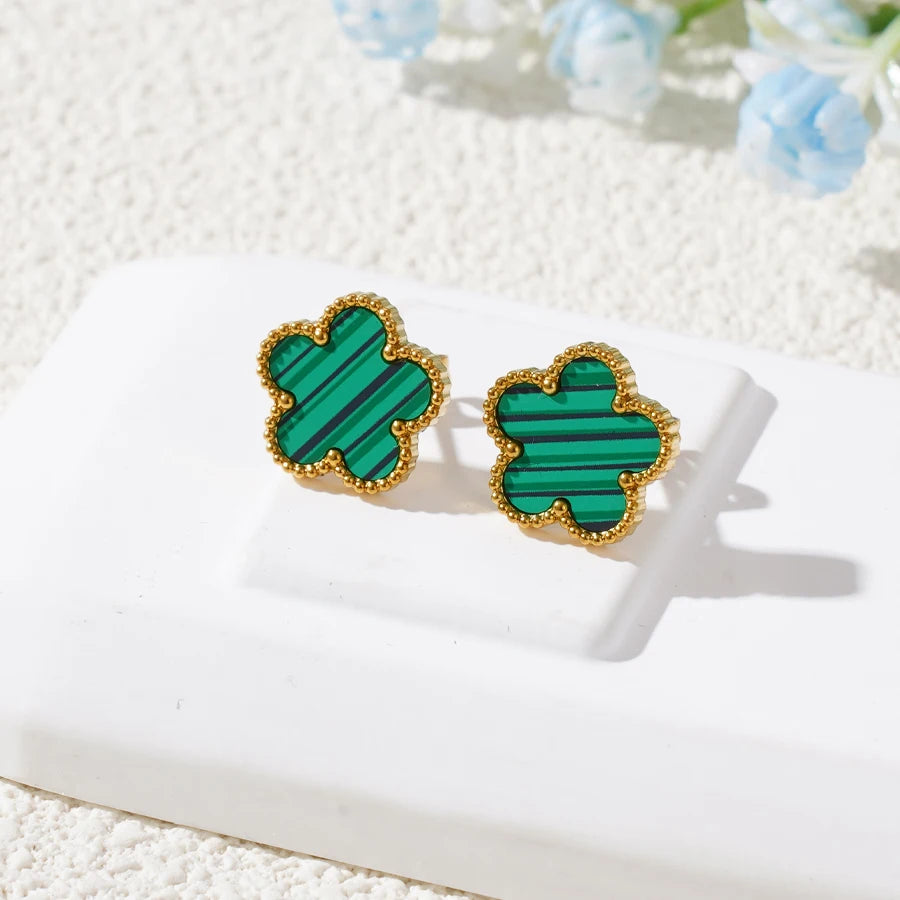 Stainless Steel Bracelet Double Sided Five Leaf Petals Flower Gold Plated Clover Women Fashion Jewelry