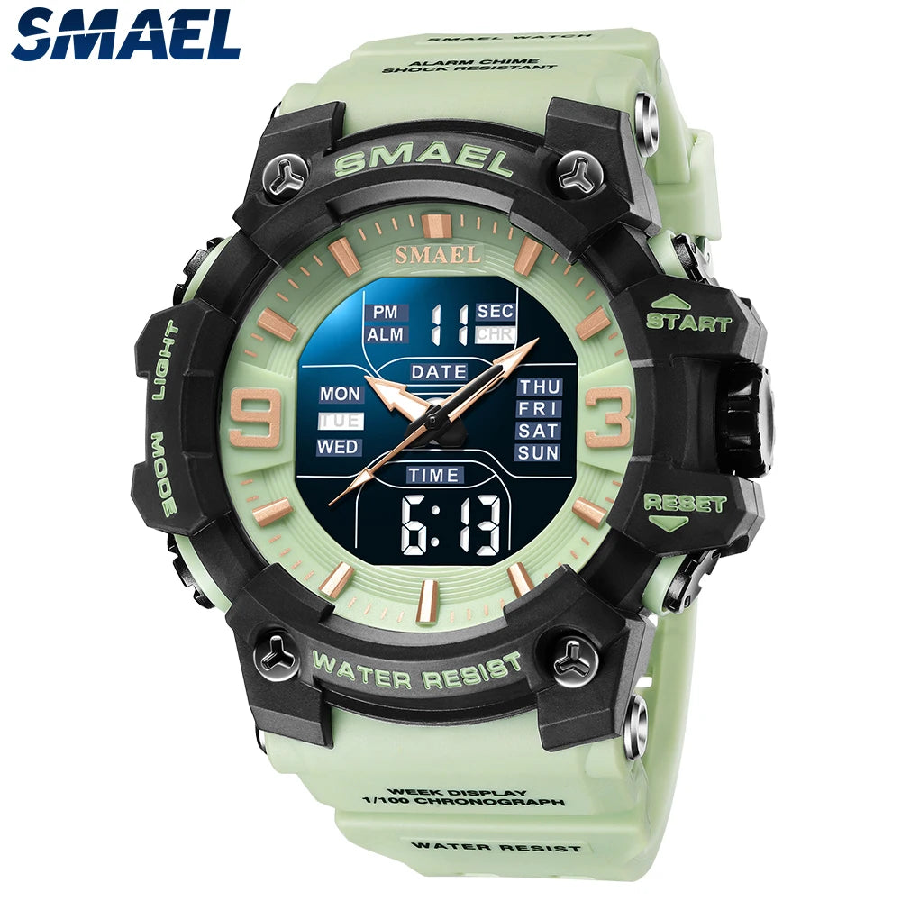 SMAEL 8049 Watch Sport LED Light Alarm Clock Dual Time Display WaterproofWeek Auto Date Wristwatches Quartz