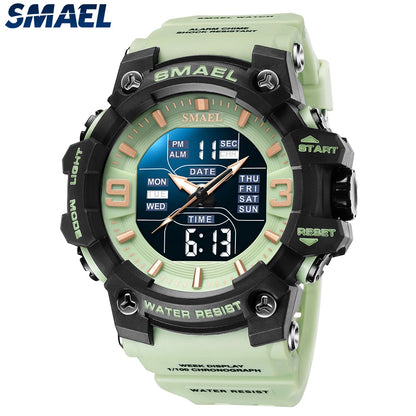 SMAEL 8049 Watch Sport LED Light Alarm Clock Dual Time Display WaterproofWeek Auto Date Wristwatches Quartz