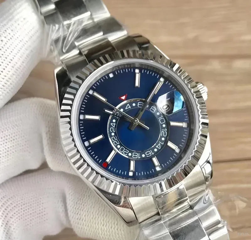 Men Watches Waterproof Dual Time Zone Luxury 904L Stainless Steel Watches Automatic Mechanical Sweep Movement Male Wristwatches