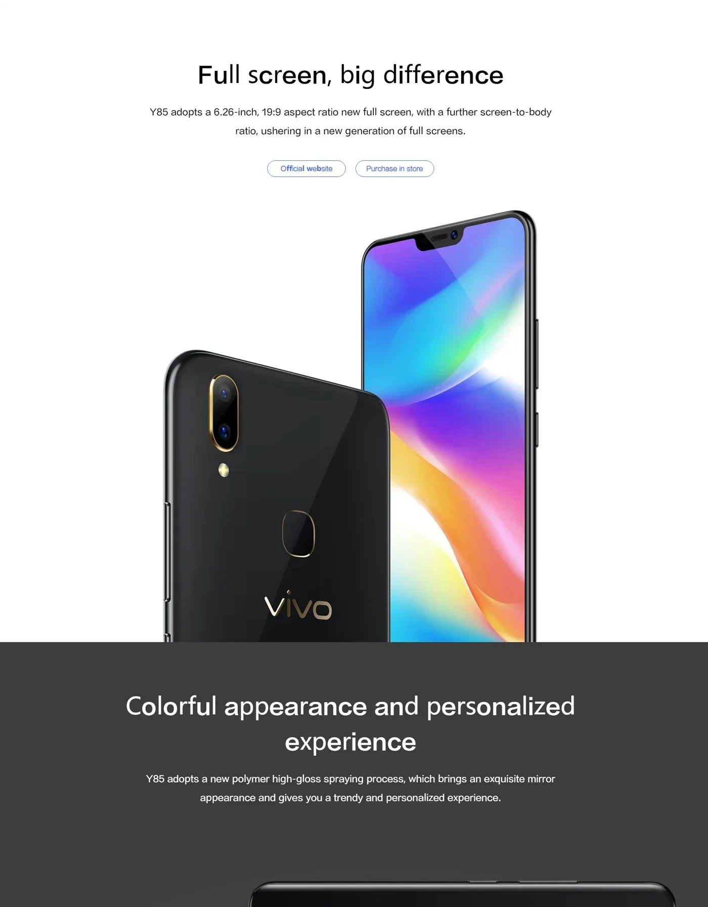 VIVO Y85 Smartphone Global firmware Android 4G Unlocked  6.26  inch 4GB 64GB Camera 13MP All Colors in Good Condition Used Phone