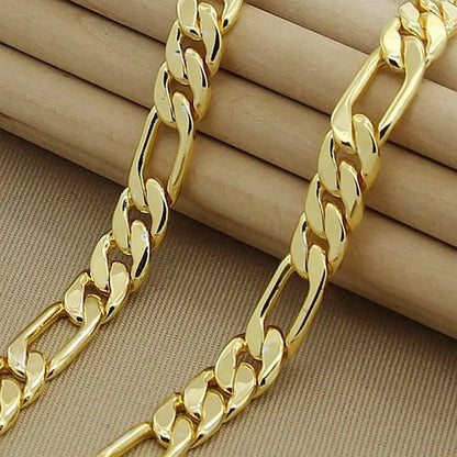 High-quality real gold necklace for men and women AU999 gold necklace 24K gold geometric chain 7MM-8MM