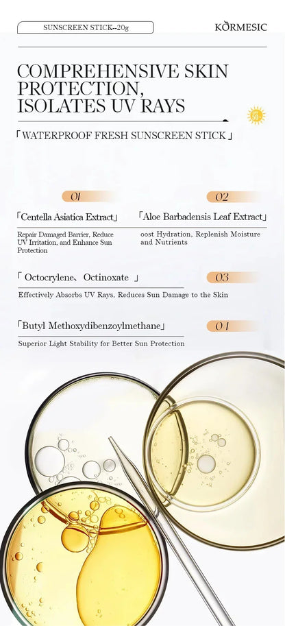 Sunscreen Cream Stick SPF 50+ UV Protective Anti Oxidant Sun Block Isolation Cream Lightweight Korea for All Skin Type Cosmetics