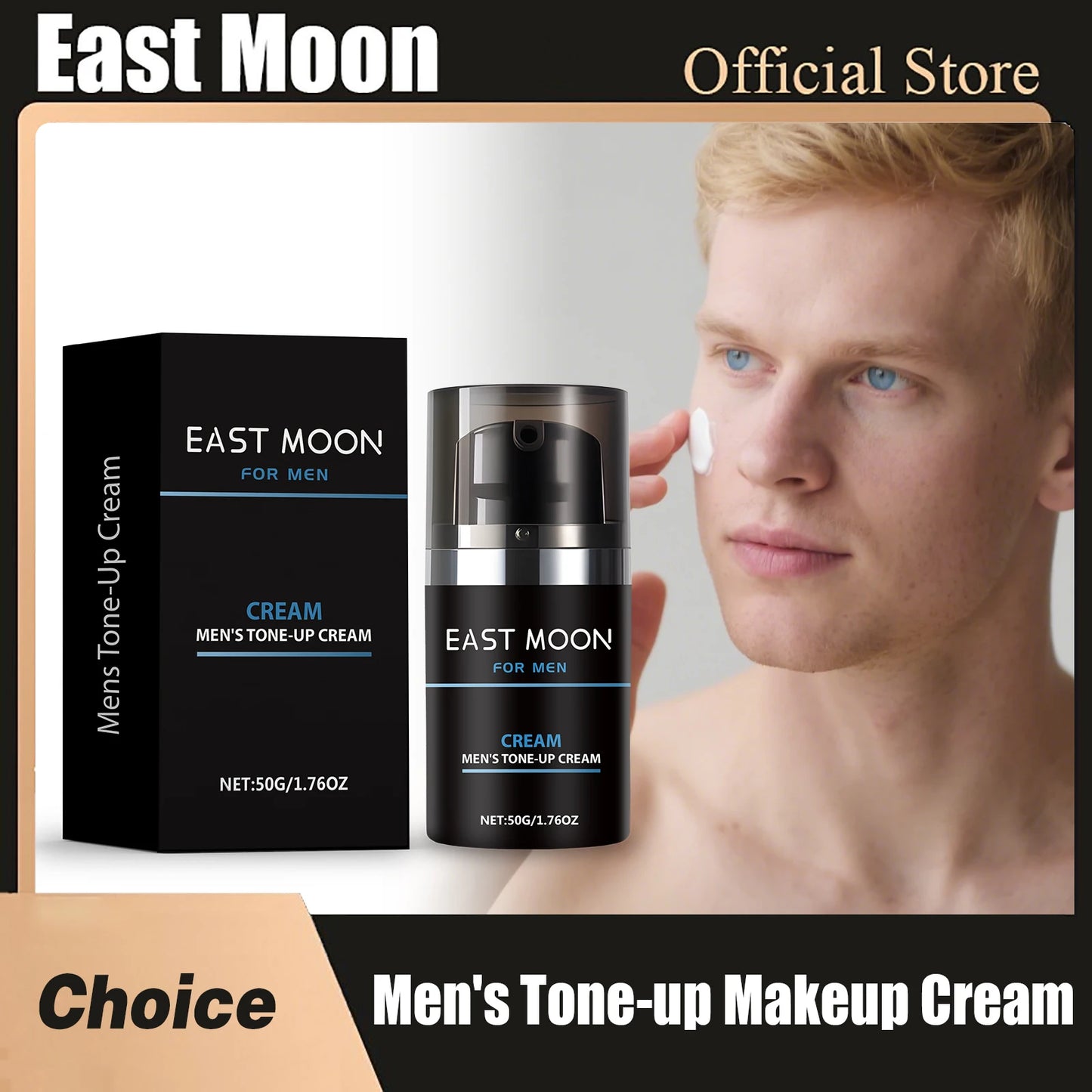 East Moon Men Tone-Up Makeup Cream Oil Control Easy Wear Nourish Brightening Dark Circles Waterproof Full Coverage Base BB Cream