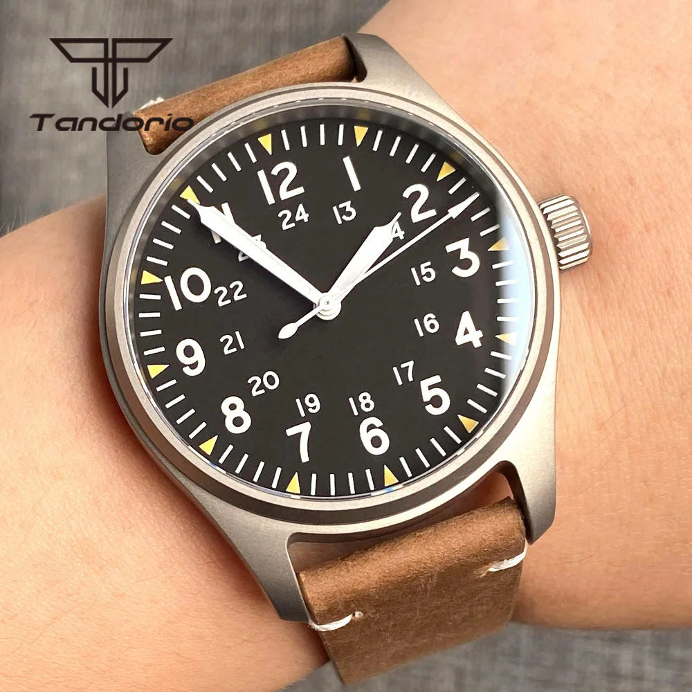 Tandorio Titanium Ultralight Dive 39mm Men's Pilot Watch Automatic Miyota 8215/PT5000 Movt AR Sapphire 20BAR Waterproof Luminous
