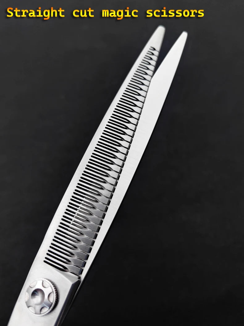 Professional pet scissors, pet beautician uses natural curved fishbone teeth scissors 440C, 7"dog hair trimming tool