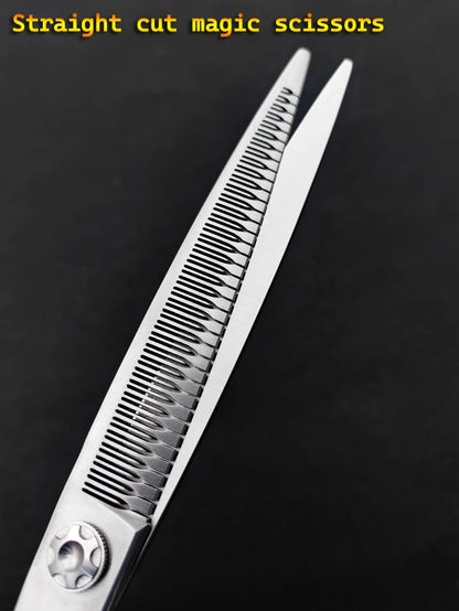 Professional pet scissors, pet beautician uses natural curved fishbone teeth scissors 440C, 7"dog hair trimming tool