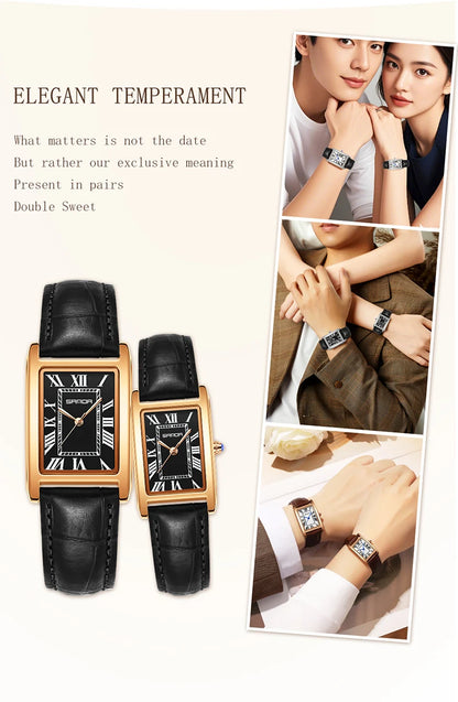 SANDA Luxury Tank Couple Watch Wear Resistant Leather Strap Square Dial Waterproof Sport Casual Women Men Quartz Watches Reloj