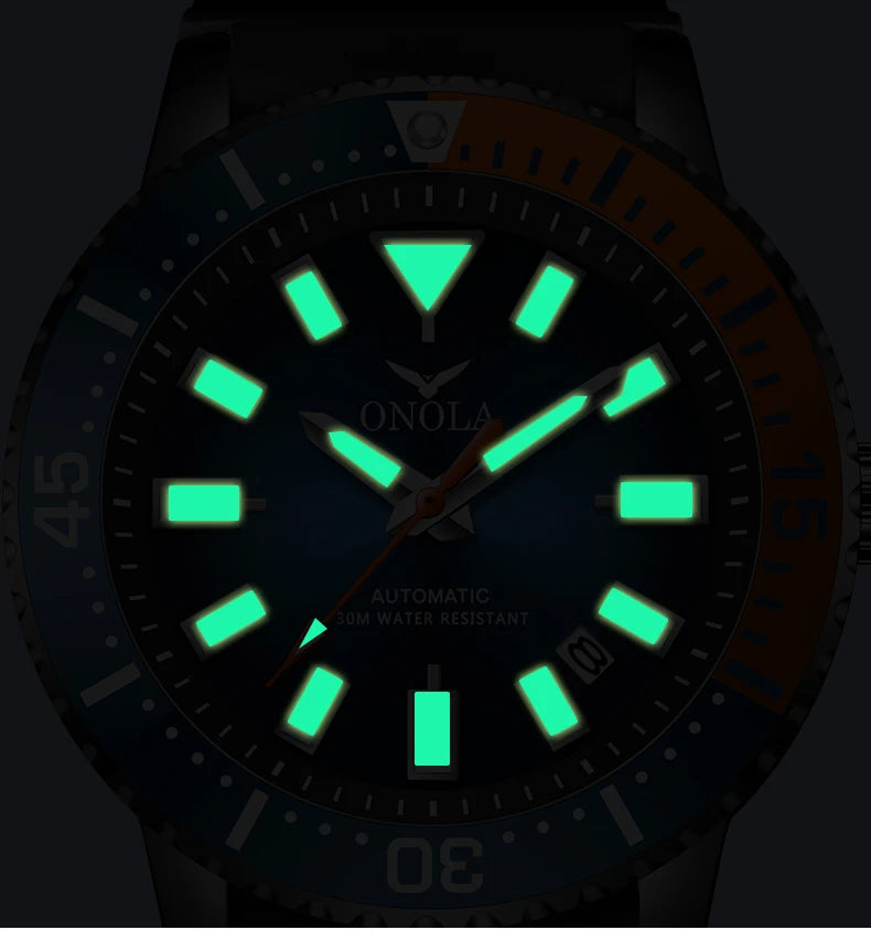 HOT Business Men's Fully Automatic Mechanical Watch ONOLA Genuine Leather Waterproof Casual Watch Men's Clock