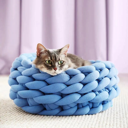 Weave Pet Nest Thick Line Dog Kennel Diameter 30-60cm Warm Detachable Washable Round Cat Bed Four Seasons Available Pet Supplies
