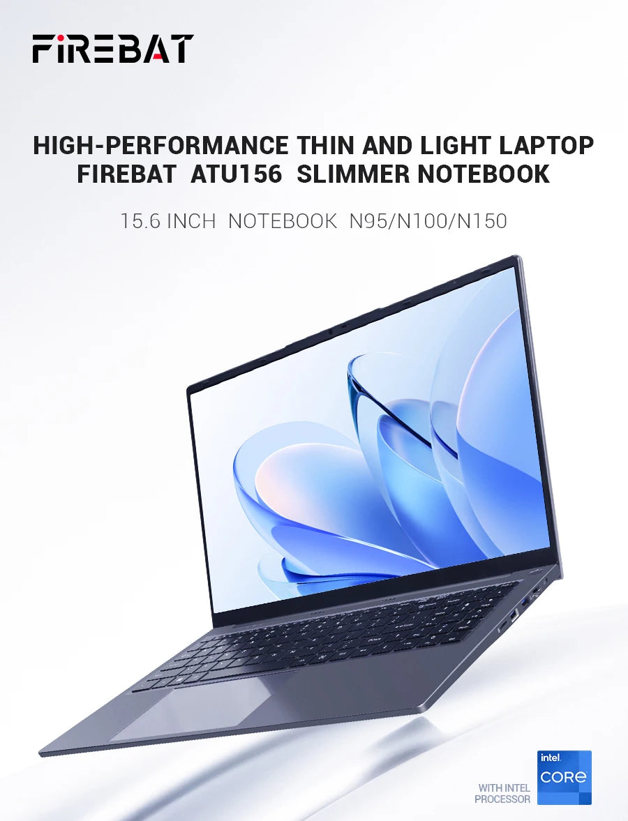 Firebat AT15 Laptop - Intel N150 N100 15.6" 16GB RAM SSD Lightweight Business Computer Notebook