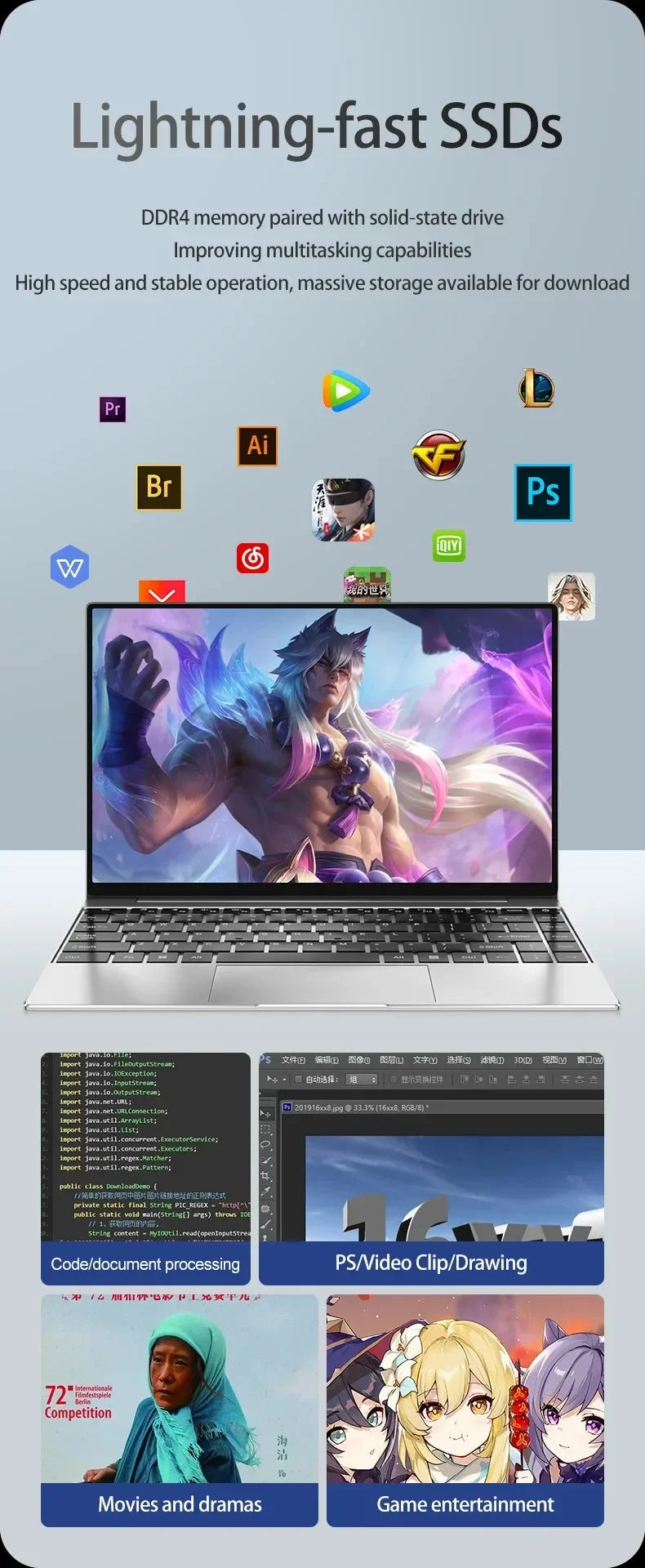 Ultra Slim Laptop 14.1" 16GB RAM 2TB SSD Intel N3700 Notebook Windows 11 Pro 1920*1080 Display Office Study Computer PC