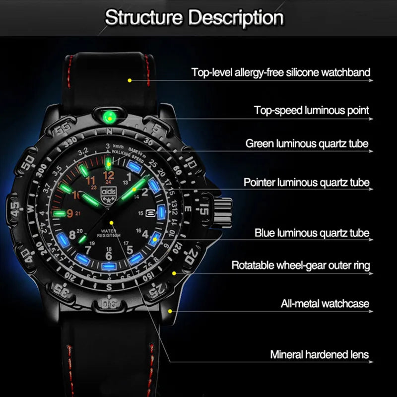 Addies Military Watch Special Forces Outdoor Sports Luminous Classic SEAL Army Wristwatch Man Quartz Watches For Men Waterproof