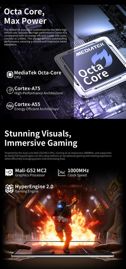 Teclast T60 Plus 12" Tablet 90Hz 2K Display Android 14 Max 16GB RAM 128GB ROM MTK G88 Octa-Core 8000mAh Widevine L1 4G LTE GPS