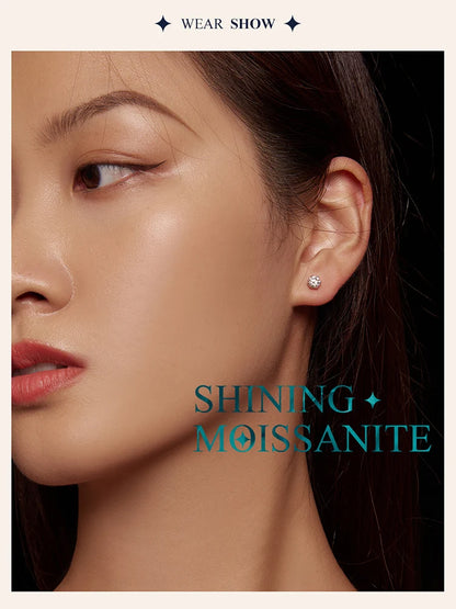 BAMOER Classic Moissanite Stud Earrings, S925 Silver 6 Prongs D Color Round Cut Lab Created Diamond Wedding 18k Gold Earrings