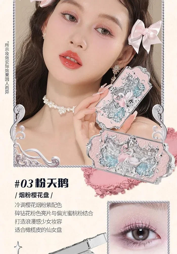 Flower Knows Swan Ballet Eyeshadow 6 Color Palette Matte Shimmer Glitter Mixed Long Lasting Eye Shadow Makeup Flowers Know