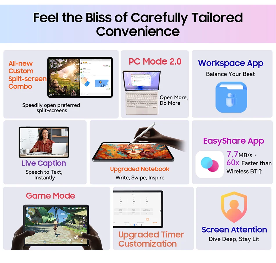 Blackview MEGA 1 Tablet - 11.5" 2.4K 120Hz Display 8GB 256GB 50MP+13MP Camera 8800mAh 33W Fast Charging