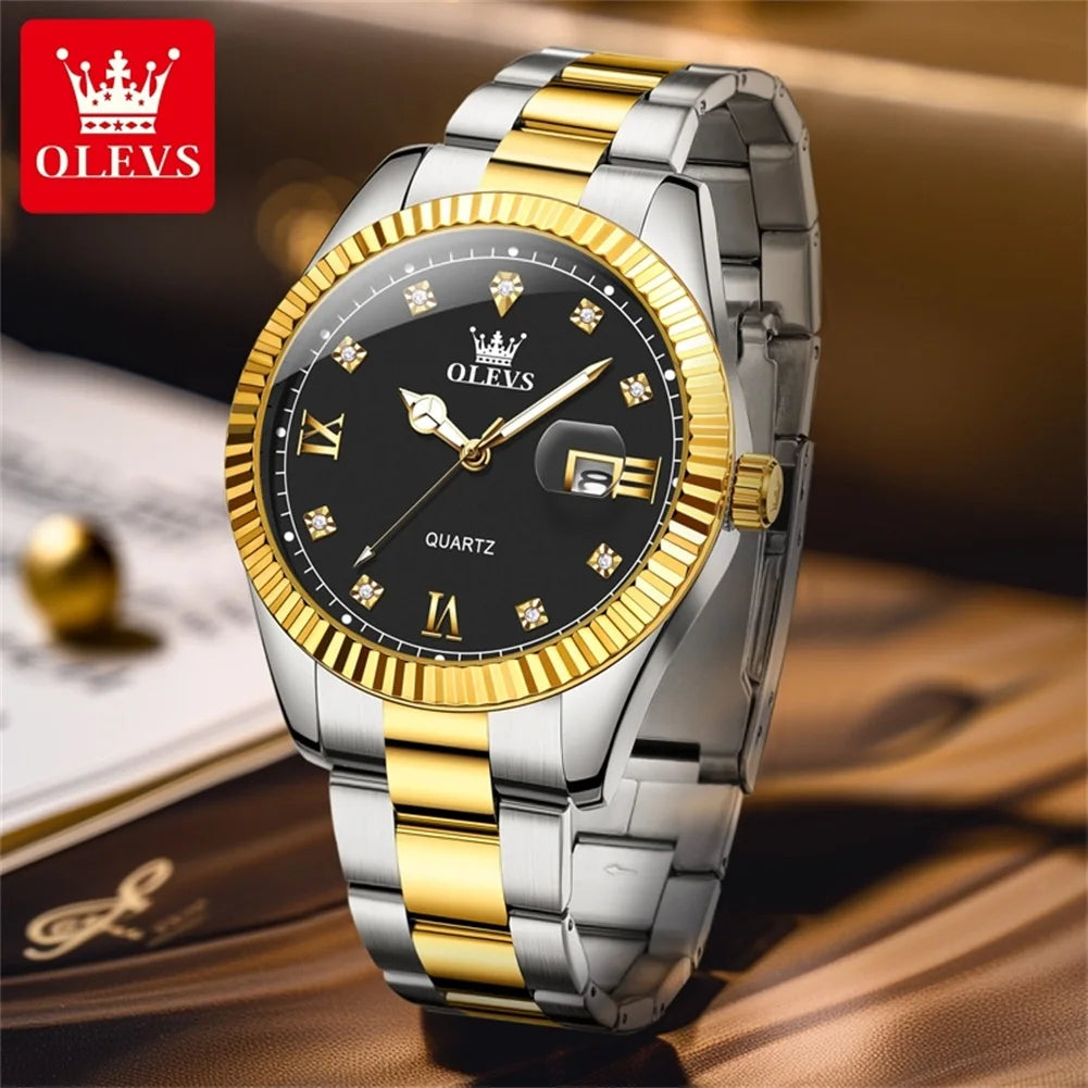 OLEVS Quartz Wristwatches Luxury Watch Business Waterproof Male Clock Luminous Date Stainless Steel Men Watch reloj hombre