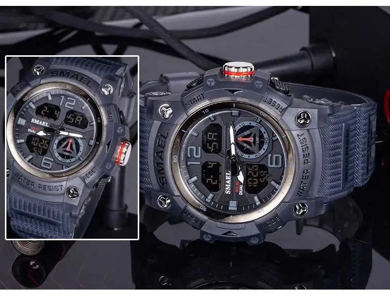 SMAEL 8007 Military Sport Watch – LED Digital Dual Time, Waterproof Men's Wristwatch