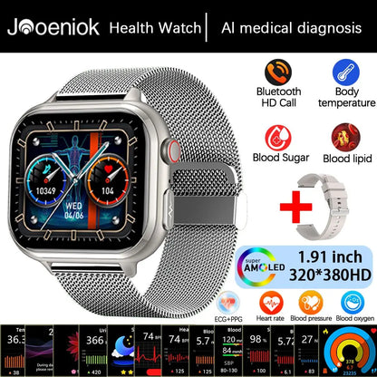 2025 Medical Grade ECG+PPG Smart Watch – Blood Sugar & Health Monitor
