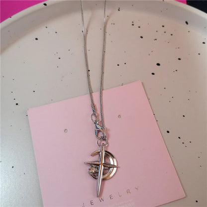 Gothic Punk Bow Heart Sun Star Moon Pendant Snake Chain Necklace Men Women Hip Hop Vintage Y2K EMO Grunge Jewelry Accessories