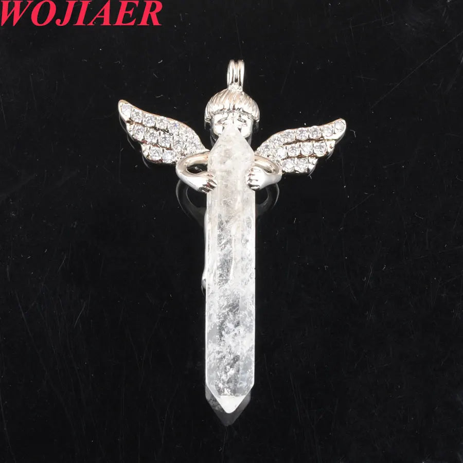 Natural Lazulis Stone Long Hexagonal Pendant For Make DIY Trendy Rhinestone Angel Wings Necklace Wed Gift BO907