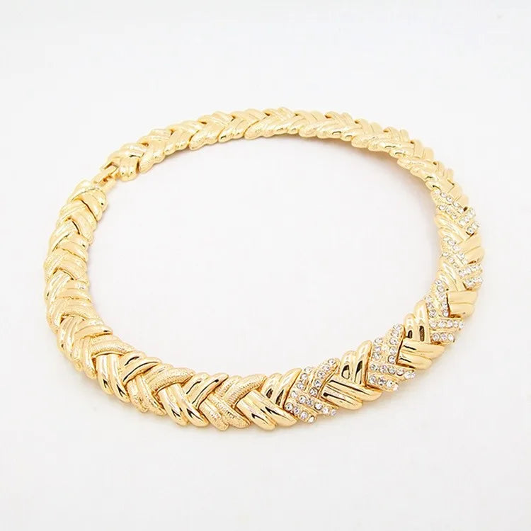 18K Gold Plated Crystal Rhinestone Necklace & Earrings Jewelry Set for Women