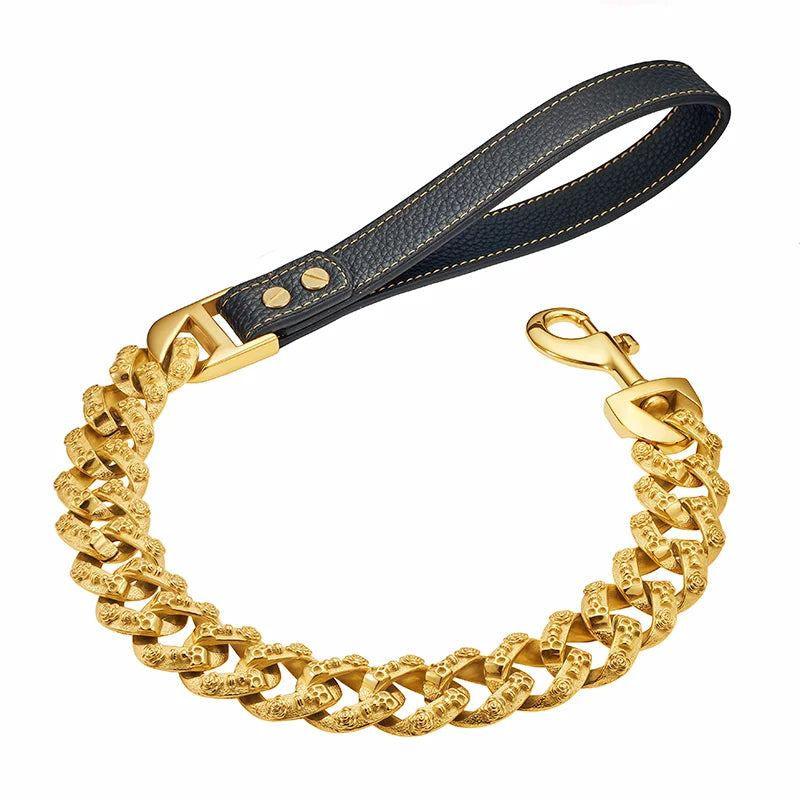 Large Dog Leash 32MM Gold Silver Stainless Steel Pet Leash Fashionable Mysterious Skull Chain Sturdy High-end Dog Product