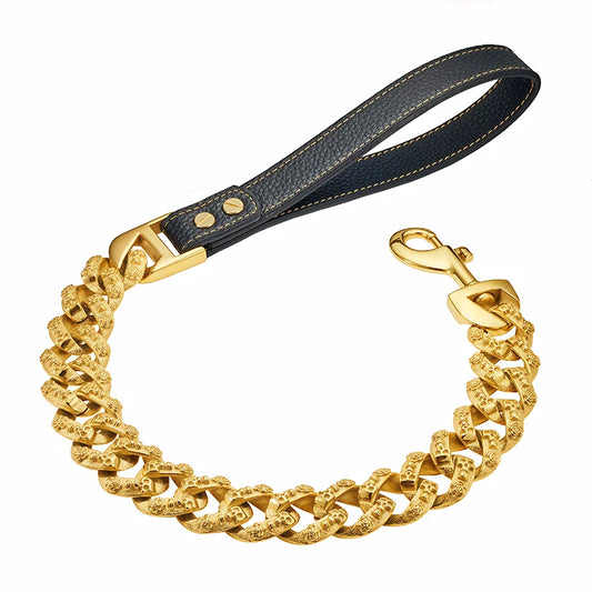Large Dog Leash 32MM Gold Silver Stainless Steel Pet Leash Fashionable Mysterious Skull Chain Sturdy High-end Dog Product