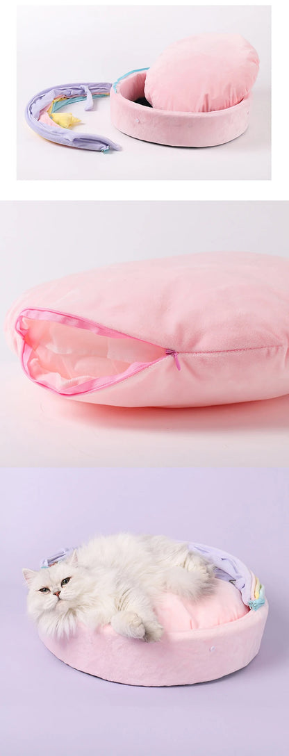 Cat House Bed Cute Cat Bed Rainbow Tent Pet Dog Sleeping Pad Winter Warm Deep Sleep Cat Nest Comfortable Breathable Cat House