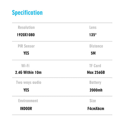 M2 Mini Camera Wifi With Battery Standby Indoor PIR Detection Wireless Wide Lens Two way audio Home Video Security IP HD Camera