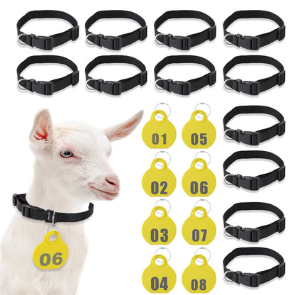 Adjustable Nylon Collar Pet Livestock Hang Tag with Double-sided Serial Number for Farm Livestock Animal Pet Goat Sheep 28 Pcs