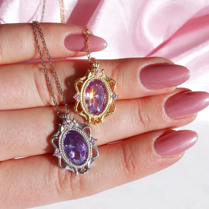 Sparkle Rapunzel Necklace For Women Girls Fashion Engagement Jewelry Accessorie Gift Purple Zircon Silver Plated Princess Choker