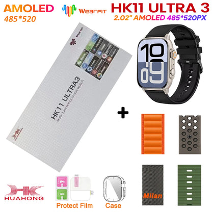 New HK11 ULTRA 3 MAX Smartwatch 2025 49mm HD AMOLED 4G ROM Bluetooth Network Call Robot Clock NFC Compass Smart Watch Men Women