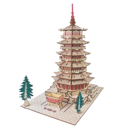 DIY 3D Jigsaw Leifeng Pagoda Wooden Puzzle Wenchang Tower Building Model Game Assembly Constructor Toys For Children Gift