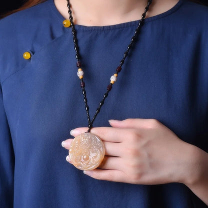 Natural Gold Silk Jade Auspicious Dragon Pendant Exquisite Personality Versatile Male and Female Couples Necklace Jade Pendant