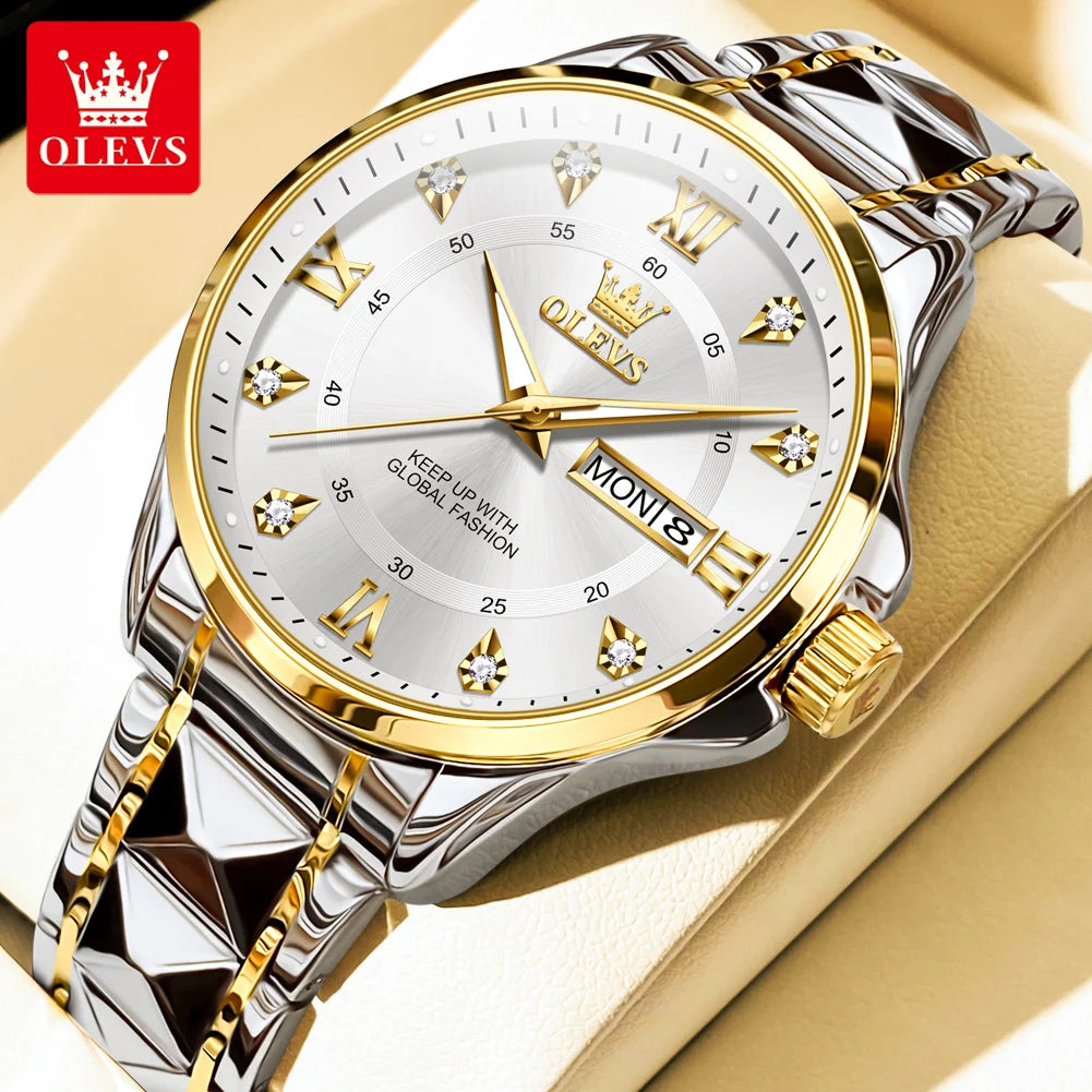 OLEVS 2906 Fashion Date Quartz Couple Watches Diamond Top Brand Luxury Watch For Men Women Waterproof Stainless Steel Wristwatch
