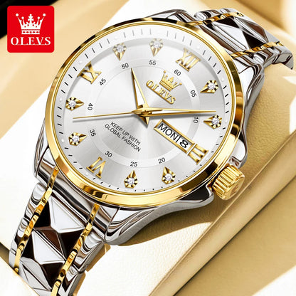 OLEVS 2906 Fashion Date Quartz Couple Watches Diamond Top Brand Luxury Watch For Men Women Waterproof Stainless Steel Wristwatch