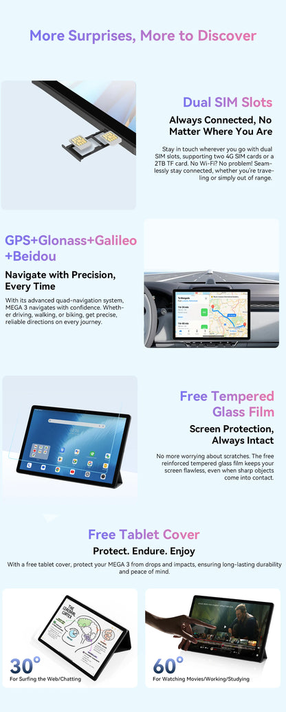 【World premiere】Blackview MEGA 3 Tablet 12.1" 2.5K 90Hz Display 12GB 256GB 8800mAh 50MP Camera 33W Fast Charging Android 15 Pa