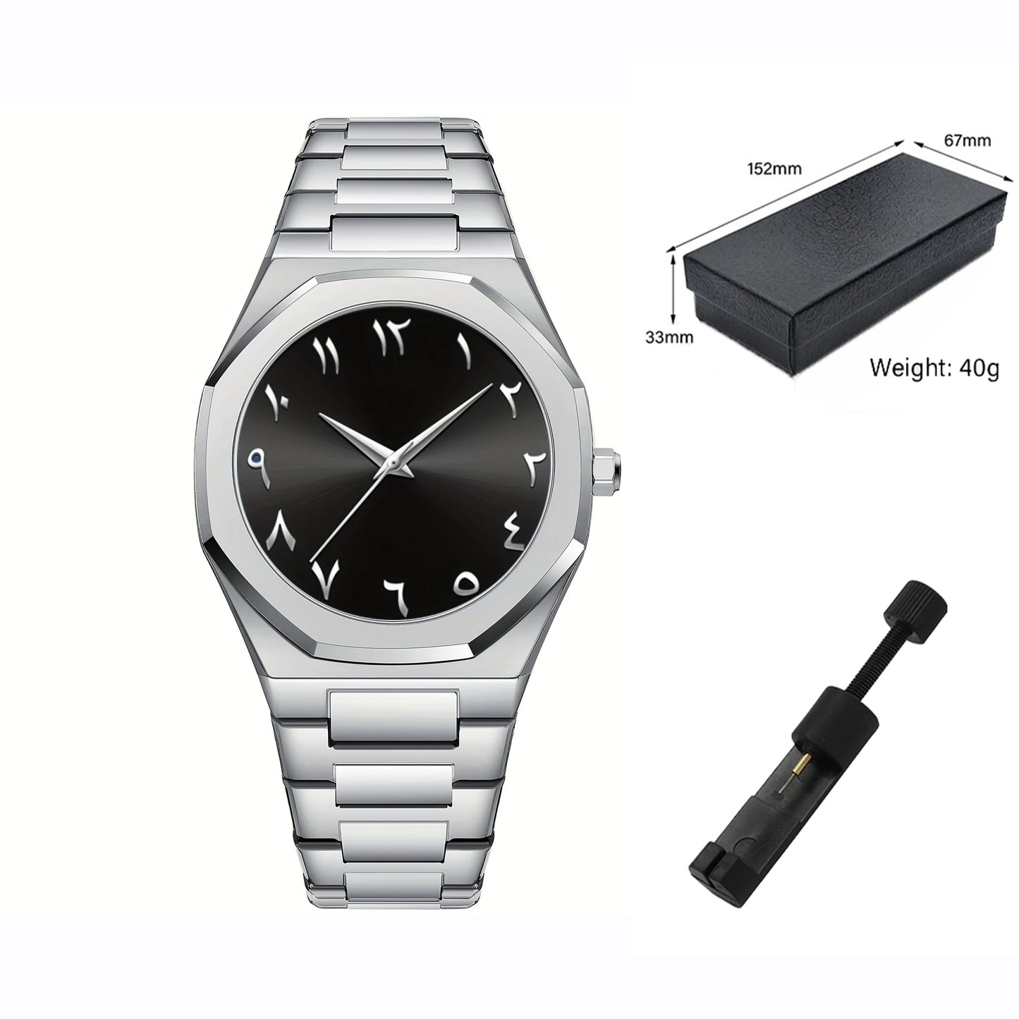 Modern minimalist personality creative all-black men's watch Arabic digital sports leisure alloy men's watch unique design watch