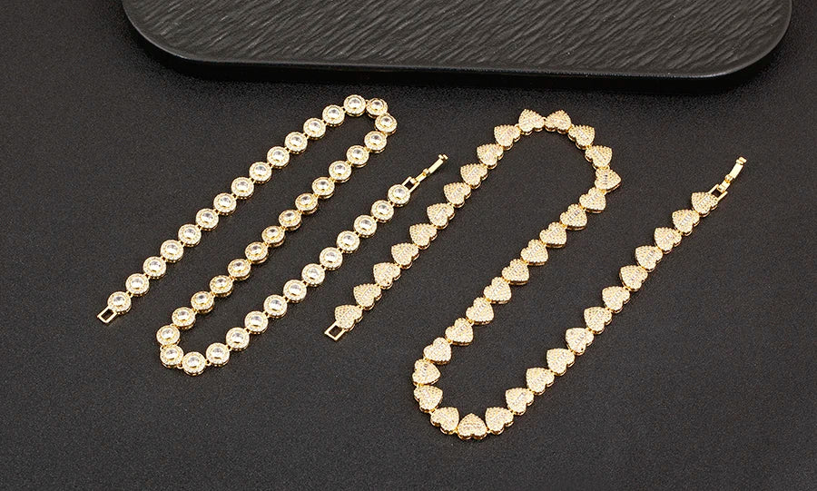 Nidin New Arrival Romantic Heart/Round Shape Shiny Crystal Zircon Chain Necklace For Women Female Valentine's Day Jewelry Gifts