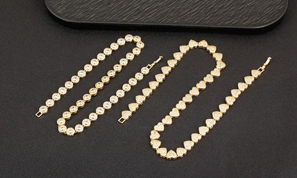 Nidin New Arrival Romantic Heart/Round Shape Shiny Crystal Zircon Chain Necklace For Women Female Valentine's Day Jewelry Gifts