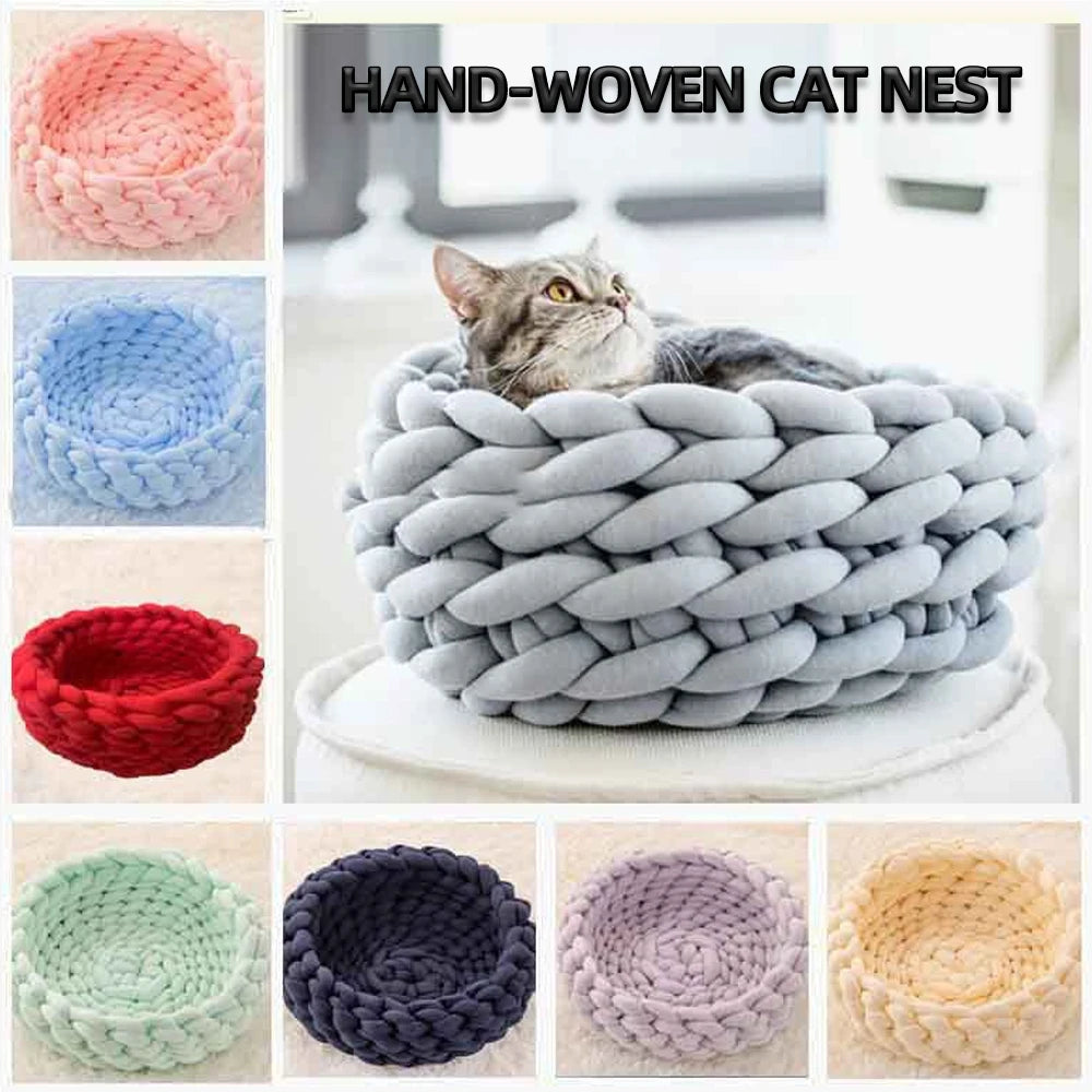 Weave Pet Nest Thick Line Dog Kennel Diameter 30-60cm Warm Detachable Washable Round Cat Bed Four Seasons Available Pet Supplies