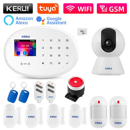 KERUI W202 Home Security Alarms WIFI GSM Alarm System Kit Tuya Smart Remote Control with Motion Detector Door Sensor for House