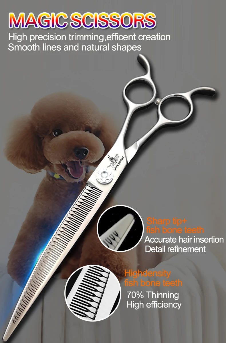 Professional pet scissors, pet beautician uses natural curved fishbone teeth scissors 440C, 7"dog hair trimming tool