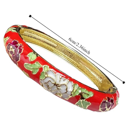 Enamel Chinese Cloisonne Bracelet Double Bangle Chinese Peony Filigree Flower Bangle Traditional Ethnic Women's Hand Bracelet